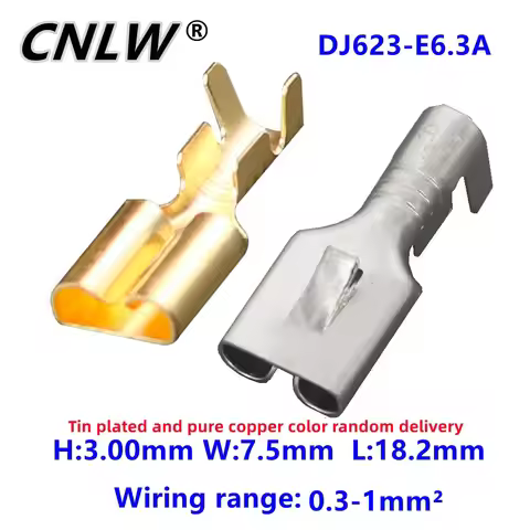50 PCS 6.3 Series 0.4 Thic Brass Tinned Female Crimp Terminal Brass Wire Connector For Car Relay DJ6