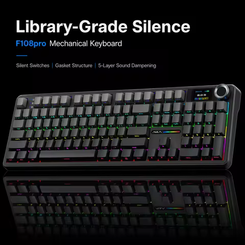 AULA F108 PRO Mechanical Keyboard Custom Wireless Bluetooth Gaming Keyboard with Screen Knob RGB Bac