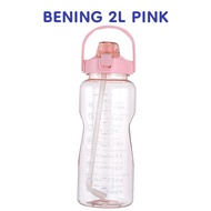 Botol Minum Straw Korea 1,5 - 2 Liter Gradient Transparan Motivasi - PINK BENING 2L