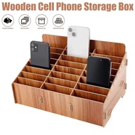 12/24 Grid Multifunctional Phone Management Box Wooden Cell Phone Storage Box Multi-Grid Phone Stora