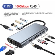 11-in-1 Type-C Docking Station USB 3.0 HUB USB C Splitter ประเภท C ถึง 4K HDMI VGA PD RJ45 1000M อะแ