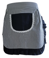 Waist Pocket Half Bistro Kitchen Cooking Apron Fits Size XS to Large Black White Striped