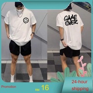 S-XXL smiley face printed T-shirt 200 g heavy weight pure cotton T-shirt oversized white T-shirt bla