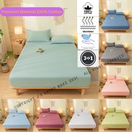 100% Cotton Bedsheet Single Queen King Cadar Getah Keliling Cadar Cotton Bedsheet Simple Design Fitt