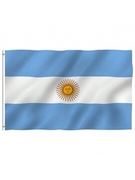 3x5英尺阿根廷國旗，色彩鮮艷不褪色，帆布鐵框和雙線縫紉，銅扣標準布條製成的阿根廷國旗