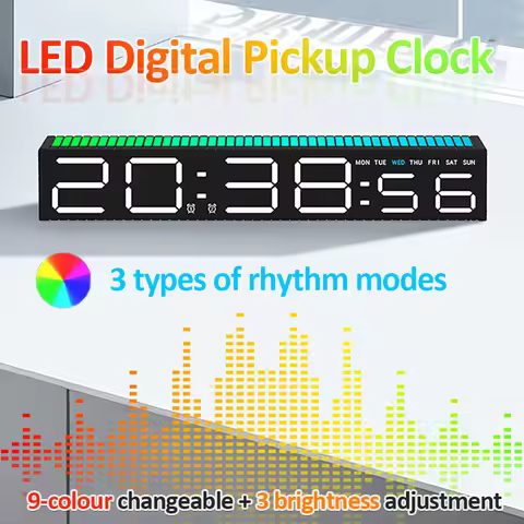Rechargeable LED Clocks Digital Pickup Table Clock with 3 Types of Rhythm Modes Dual Alarm LED Strip