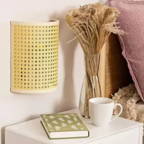 Rattan Wall Lamp Living Room Bedroom Bedside Wall Sconce Led Lighting Corridor Southeast Asian Ratta