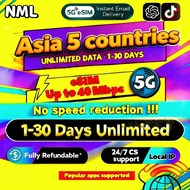 🔥NML Singapore&Malaysia&Thailand&Indonesia&Vietnam eSIM 5G 3-30Days Daily500MB-20GB High-Speed Unlim