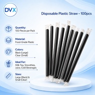 DVX Straw for Milktea - Disposable Plastic 100pcs Black/Clear Wide Boba & Smoothie Drinking Straws