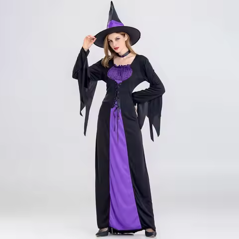 Halloween Witch Costume Adult Role Playing Purple Witch Dress Cosplay Dress Women Witch Costume Adul