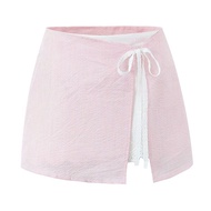 Ruo Bei Xuan เสื้อกล้ามและชุดกระโปรงผูกโบว์ลูกไม้ตัดเย็บหรูหราสำหรับผู้หญิง