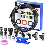 TAILONZ PNEUMATIC Black DOT Air Line 1/4 Inch OD 12 PA12 Nylon Air Tubing Kit, Push to Connect Fitti