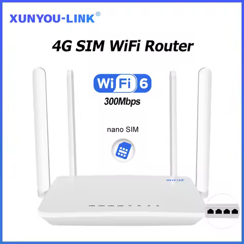 XUNYOU-LINK 4G SIM WiFi Router High Speed WiFi6 Wireless WiFi Modem 300Mbps Support 32 Device Four A