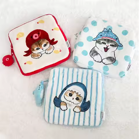Authentic Mofusand Mini Wallet Plush Cartoon Animal Octopus Keybag Card Pack Cute Cartoon Wallet Ess