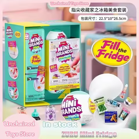 In Stock ZURU Mini Brands Fill The Fridge Mini Fridge Set 5 Surprise Blind Box Openable Door Mini Fo