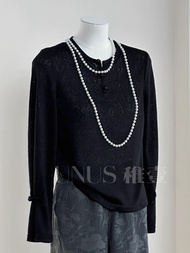 UNUS ใหม่สไตล์จีนฤดูใบไม้ร่วง Thin Basic Henley Top Slim Fit เสื้อแขนยาว Crewneck สําหรับผู้หญิง