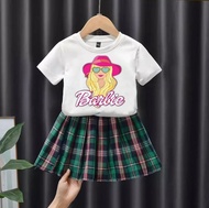 COD FREE ONGKIR SETELAN BAJU ANAK PEREMPUAN BAJU KAOS ANAK LENGAN PENDEK DRES ANAK KOTAK KOTA SETELA