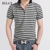 IELGY Temperament All-Match Casual Lapel Striped T-Shirt Men
