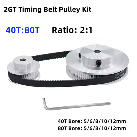 2GT 2M 80Teeth 40T GT2 40Teeth 80T Timing Belt Pulley Set Belt Width 6/10mm Bore 5~12mm 2:1 GT2 Whee