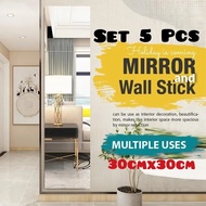Set 5pcs 30cmx30cm Self adhesive Mirror Stickers Wall Decor/Cermin Sticker Hiasan Dinding