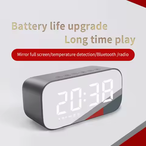 Alarm Clock Radio Speaker 3 Level Brightness Bluetooth 5.0 6 in 1 Real Time Temperature Detection Al