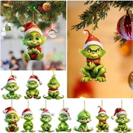 2D Green Grinch Plush Pendant Christmas Tree Decoration Acrylic Ornament Holiday Gift