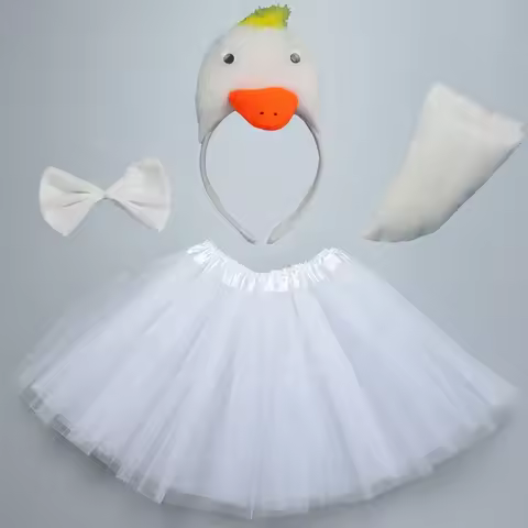 Women Yellow Duck White Goose Animal Costume Headband Bowtie Tail Tutu Set for Halloween Christmas C