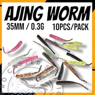 AJING WORM AJING FISHING SOFT LURE 35mm 0.3g 10pcs ultralight fishing soft plastic soft lure