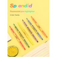 6 Pens (1 Pack), Two in One, Two Heads, Highlighter, Highlight Text, DIY, (baoke-4907)