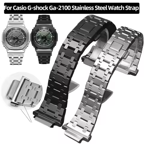 GA2100 Modified strap For Casio G-shock Ga-2100 Ga2110 Ga-b2100 series Silver black Metal solid stai