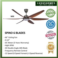 FANCO Ceiling Fan SPINO 6 Blades 66" DC Motor 12 Speeds with LED Light