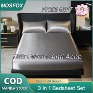 3 in 1 Silk Bedsheet Soft Silky Cooling Mattress Protectors Full Garterized Fitted Bedsheet Set
