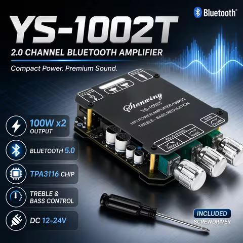 YS-1002T YS-502L Bluetooth 5.0 Audio Amplifier Board 2.0 Channel Stereo Power Amp Module 50W X2 100W