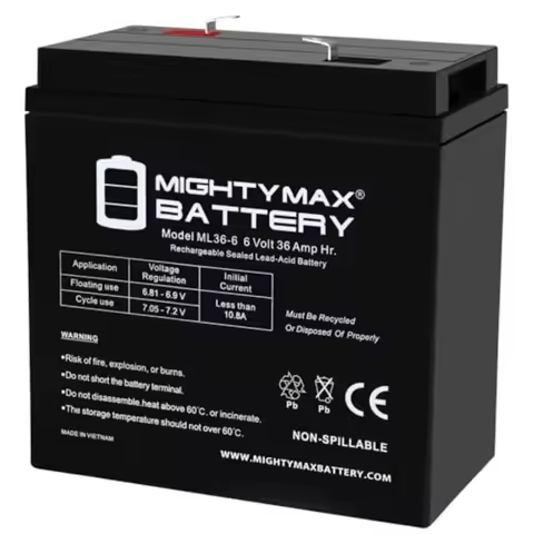 6 Volt 36 AH F2 Terminal Rechargeable SLA AGM Battery for Backup Power Systems Dark Gray Maintenance