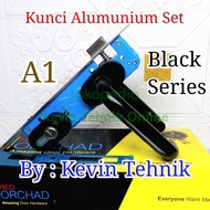 KUNCI PINTU ALUMUNIUM SET HITAM BLACK KUNCI HANDLE ALUMUNIUM HITAM - DEKORASI CANTIK