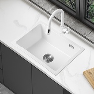 Quartz Kitchen Sink White,Classic Single Bowl Undermount Sink