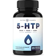 NutraChamps 5-HTP 200mg, 120 Vegan Capsules, Pure 5HTP 100mg Plus Co-Factors Vitamin B6 & Vitamin C
