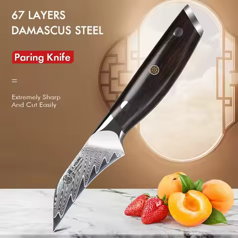 F.YOUNG 3.5 Inch Paring Knife Damascus Steel Chef Knife Sharp Utility Vegetable Peeling Fruit Peeler