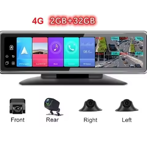 T88-2 Dashboard WiFi Android 4 ch 4G Car 360 degree Rearview mirror 12” Dash Cam Camera with GPS CMS