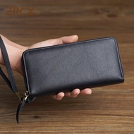 ZRCX Men's Leather Long Wallet Zipper Wallet Simple Clutch Casual Business Wallet Mobile Phone Bag Luxury Clutch Purse
