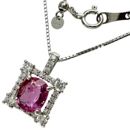 Padparadscha sapphire (unheated) 1.04ct, diamond 0.33ct necklace, Pt900/Pt850 platinum, 4.3g, 45cm, 