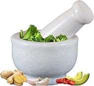 Mortar and Pestle Small | White Marble | Herb, Spice and Pill Grinder | Highly Durable and Elegant Kitchen Tool