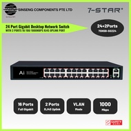 7-STAR* 24 Port Gigabit Network Switch 24+2 Uplink Port Network Switch with Safety Mark Power Cord f