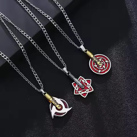 Naruto Anime Necklace Pendant Uchiha Itachi Sasuke Kakashi Ten-tails Sharingan Shuriken Iron Necklac
