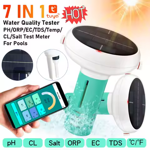 7 In 1 Smart Chlorine Meter Solar & USB Charging Water Quality Tester Bluetooth PH/ORP/EC/TDS/Temp/C