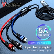 VAORLO 3 in 1 USB Cable Charger Cord For Huawei Compatible With iPhone 11 Pro Max 3in1 2in1 5A Super Fast Charge Charging Cable 8 Pin Micro USB Type C Cable For Xiaomi