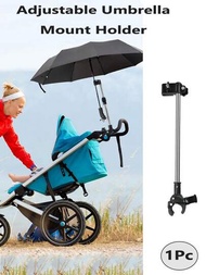 1入可調節雨傘安裝架不需要任何工具固定雨傘夾,輪椅、步行器、輪行車、童車、推車用的雨傘連接器架,禮物、通用旅行必備品旅行配件