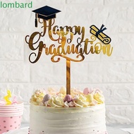 LOMBARD Happy Graduation Cap Cake Toppers, Black Gold Acrylic Congrats Cake Topper, Baking Decoration Cartoon DIY Bachelor Hat Cap Cake Decoration School Celebrations