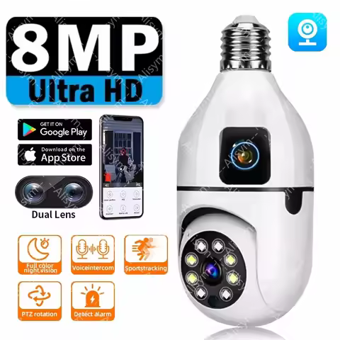 8MP E27 Bulb WIFI Camera 8X Zoom Dual Lens Indoor Surveillance Human Tracking Wireless Two-way Audio