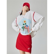 เสื้อยืดคอกลมแขนยาวพิมพ์ลายหอยสีขาว ทรงหลวม ทรงเข้ารูป สำหรับผู้หญิง ฤดูใบไม้ผลิ 2025 แบรนด์ Little 